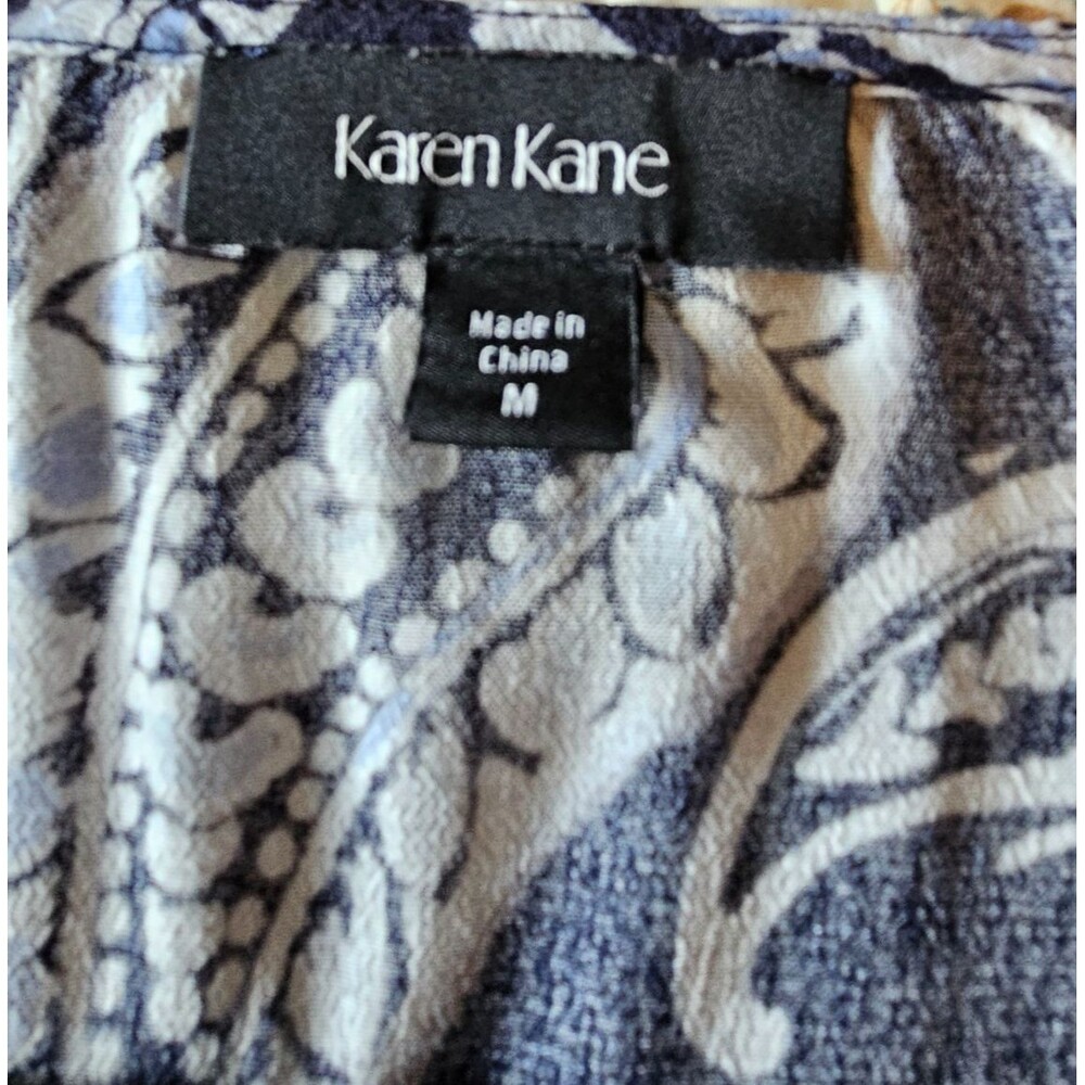 Karen Kane viscose Blue paisley Tie Front Button Front Blouse Top Women's M - Picture 3 of 4